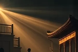 赤羽少年团番剧封面，红色羽翼的少年站在屋顶